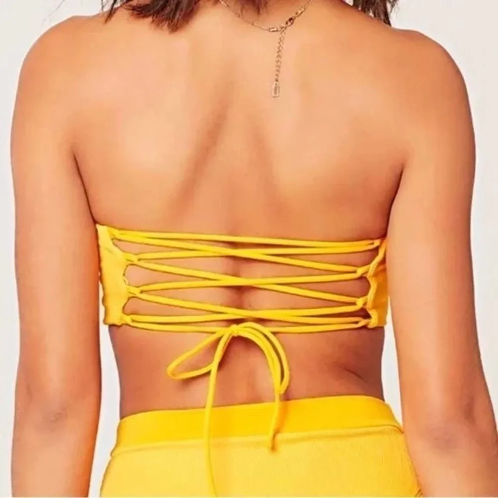 l*space‎ Beach Wave Bandeau Ribbed Bikini Top in Mango Small